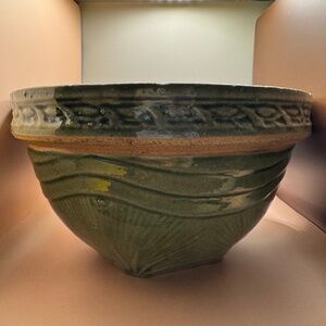 Antique Green Sunburst McCoy Yellow Ware Mixing Bowl